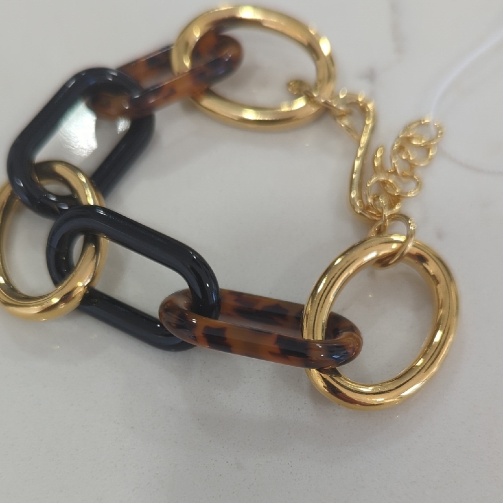 Ann Taylor Gold, Black and Tortoise Chain Link Bracelet - Picture 6 of 7